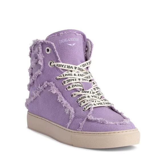 NEW ZADIG & VOLTAIRE Flash High top canvas sneaker in boomerang purple 8.5 - Picture 1 of 5